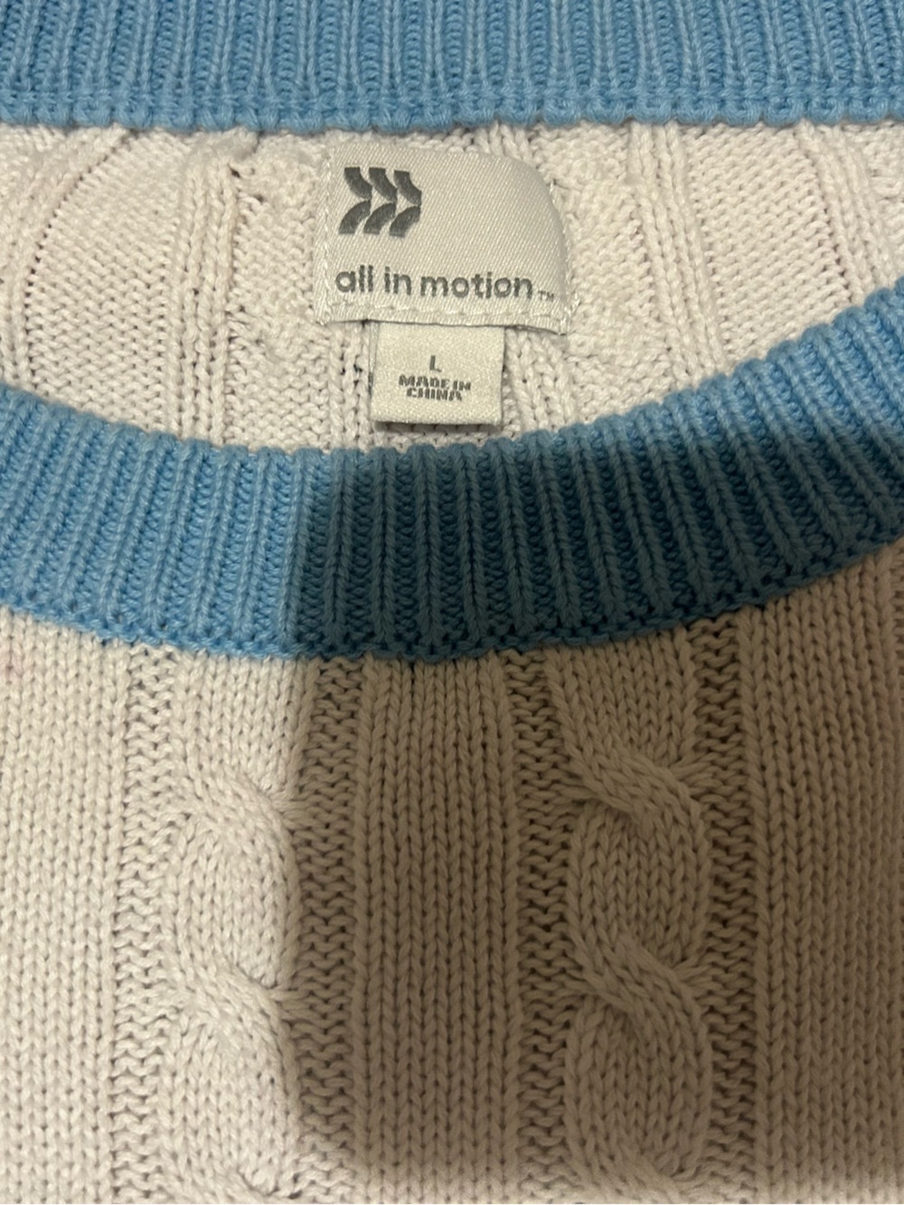 All In Motion White and Navy Striped Cable Knit Crewneck Sweater - Picture 3 of 3